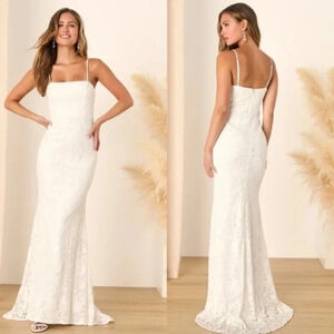Lulus My Kind of Forever White Mesh Floral Embroidered Maxi Dress XS Wedding